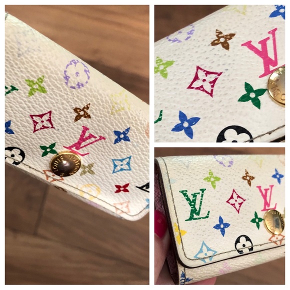 Louis Vuitton AUTHENTIC Multicolore Murakami White Monogram 4 Ring Hook Key Case - Picture 3 of 16